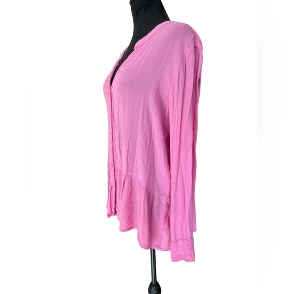 Life Style Pink Button-Down Peplum Blouse - Flowy Viscose Top, Size M - Picture 2 of 7